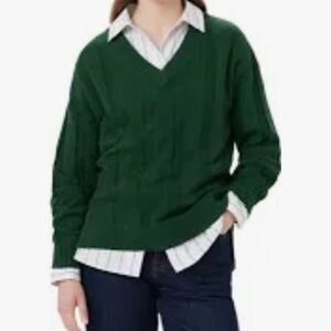 Frank and Oak Sweater Green Merino Wool Blend V Neck Womens X Small